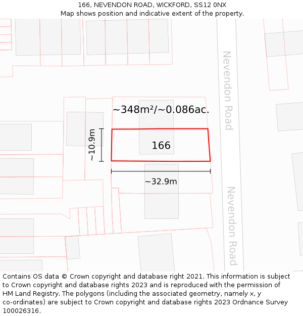 166, NEVENDON ROAD, WICKFORD, SS12 0NX: Plot and title map