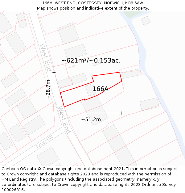 166A, WEST END, COSTESSEY, NORWICH, NR8 5AW: Plot and title map