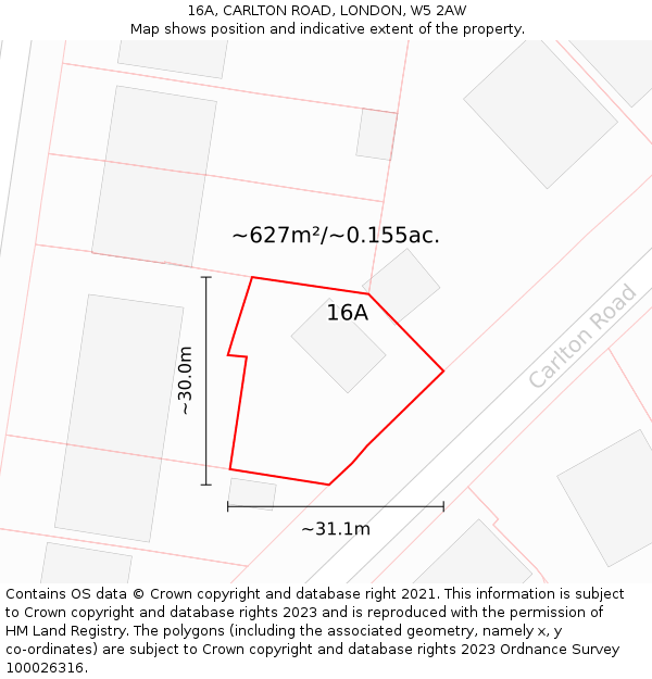 16A, CARLTON ROAD, LONDON, W5 2AW: Plot and title map