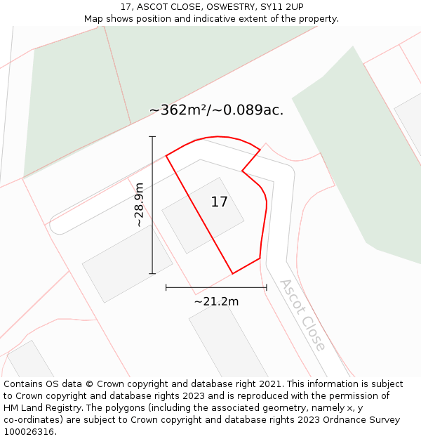 17, ASCOT CLOSE, OSWESTRY, SY11 2UP: Plot and title map