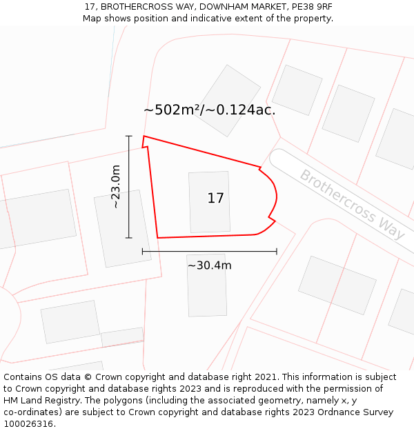 17, BROTHERCROSS WAY, DOWNHAM MARKET, PE38 9RF: Plot and title map