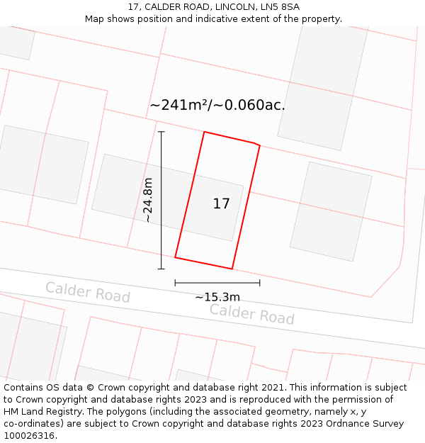 17, CALDER ROAD, LINCOLN, LN5 8SA: Plot and title map