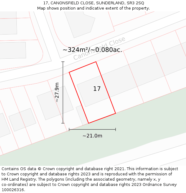 17, CANONSFIELD CLOSE, SUNDERLAND, SR3 2SQ: Plot and title map