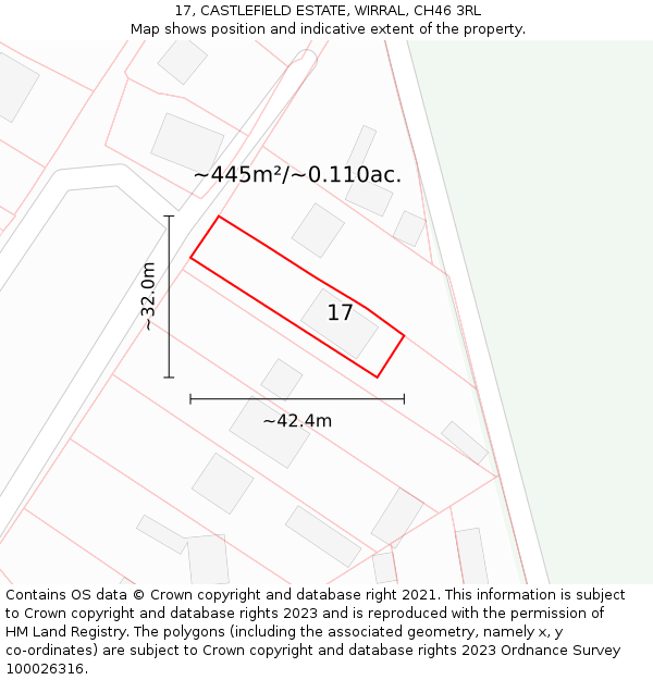 17, CASTLEFIELD ESTATE, WIRRAL, CH46 3RL: Plot and title map