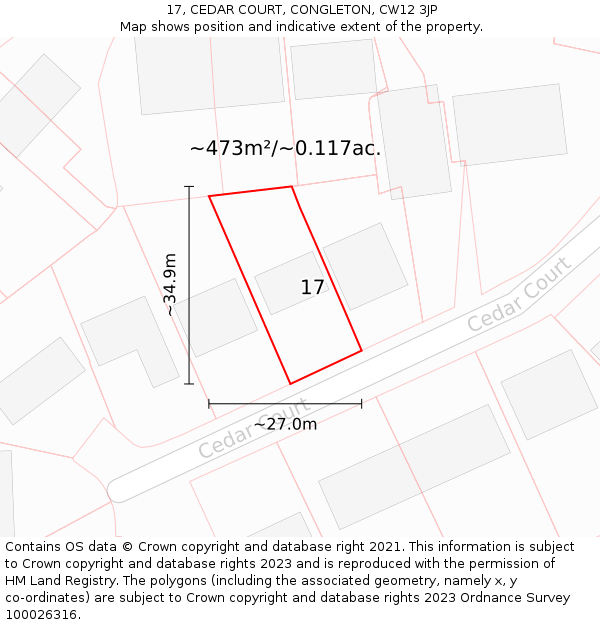 17, CEDAR COURT, CONGLETON, CW12 3JP: Plot and title map