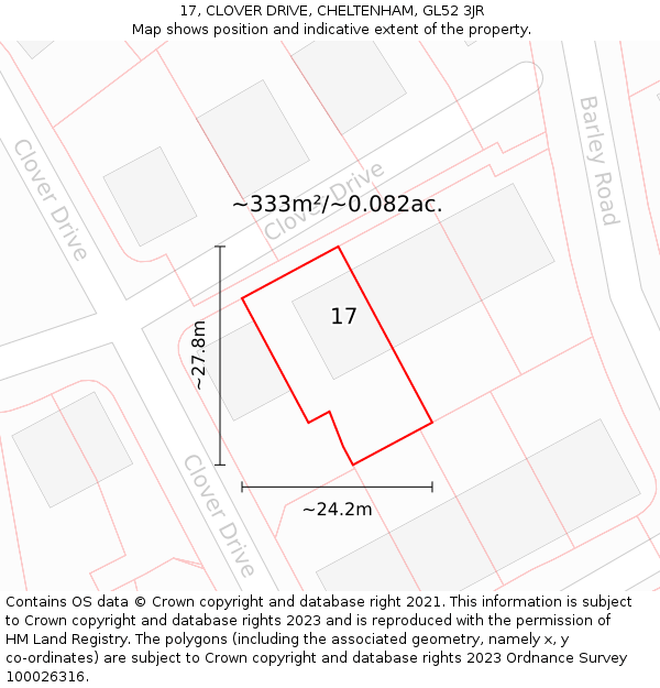 17, CLOVER DRIVE, CHELTENHAM, GL52 3JR: Plot and title map