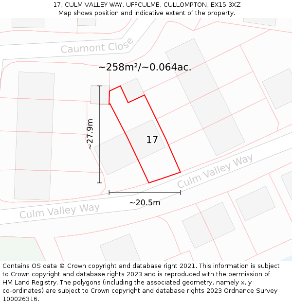 17, CULM VALLEY WAY, UFFCULME, CULLOMPTON, EX15 3XZ: Plot and title map