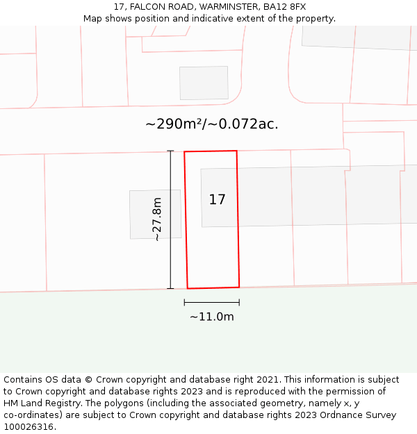 17, FALCON ROAD, WARMINSTER, BA12 8FX: Plot and title map