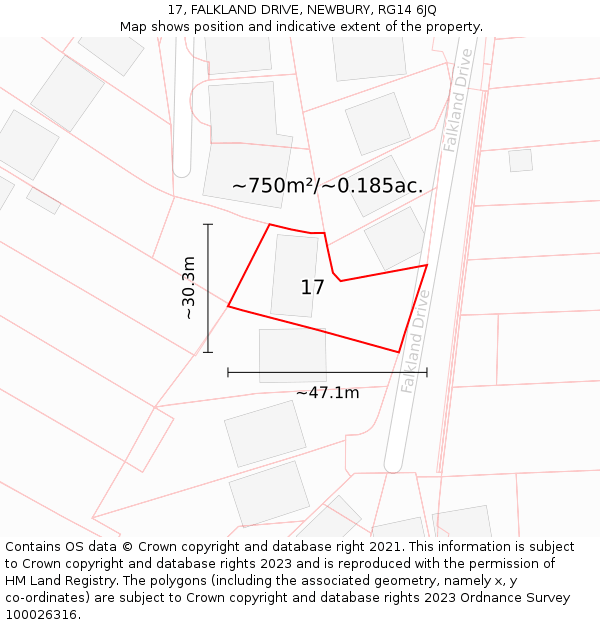 17, FALKLAND DRIVE, NEWBURY, RG14 6JQ: Plot and title map