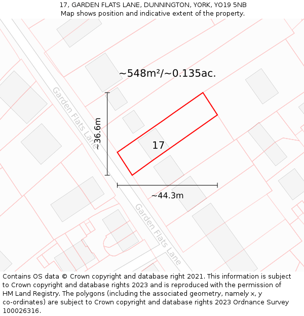 17, GARDEN FLATS LANE, DUNNINGTON, YORK, YO19 5NB: Plot and title map