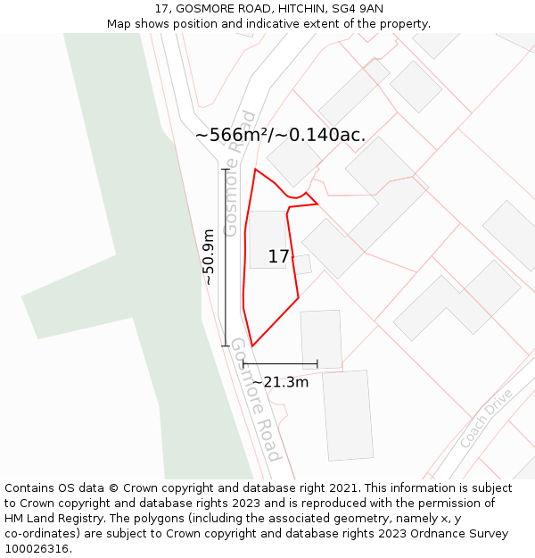 17, GOSMORE ROAD, HITCHIN, SG4 9AN: Plot and title map