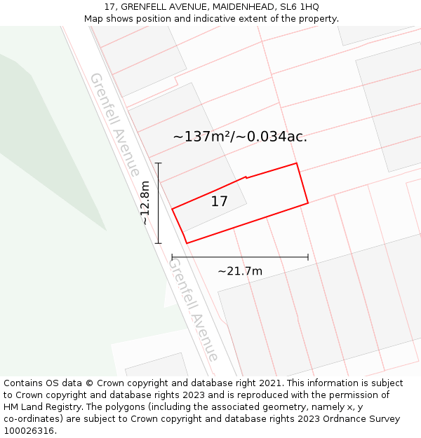 17, GRENFELL AVENUE, MAIDENHEAD, SL6 1HQ: Plot and title map