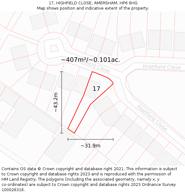 17, HIGHFIELD CLOSE, AMERSHAM, HP6 6HG: Plot and title map