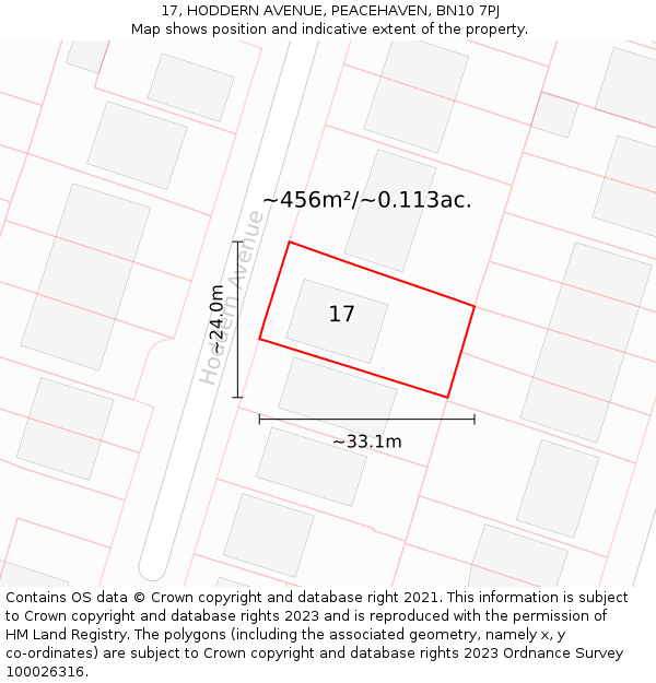 17, HODDERN AVENUE, PEACEHAVEN, BN10 7PJ: Plot and title map