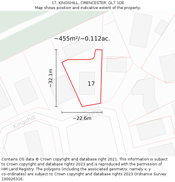 17, KINGSHILL, CIRENCESTER, GL7 1DE: Plot and title map