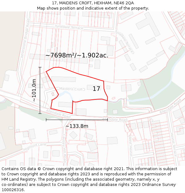 17, MAIDENS CROFT, HEXHAM, NE46 2QA: Plot and title map