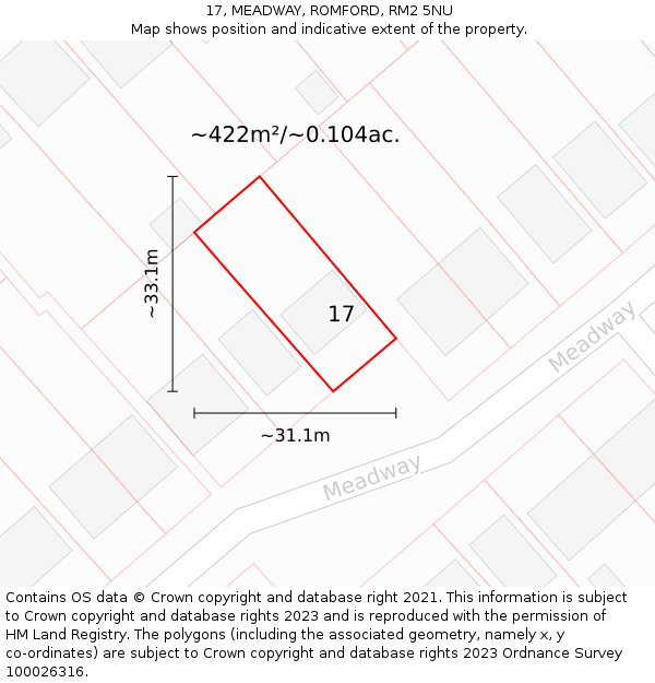 17, MEADWAY, ROMFORD, RM2 5NU: Plot and title map