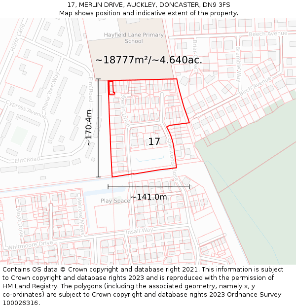 17, MERLIN DRIVE, AUCKLEY, DONCASTER, DN9 3FS: Plot and title map