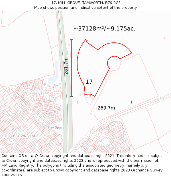 17, MILL GROVE, TAMWORTH, B79 0GF: Plot and title map