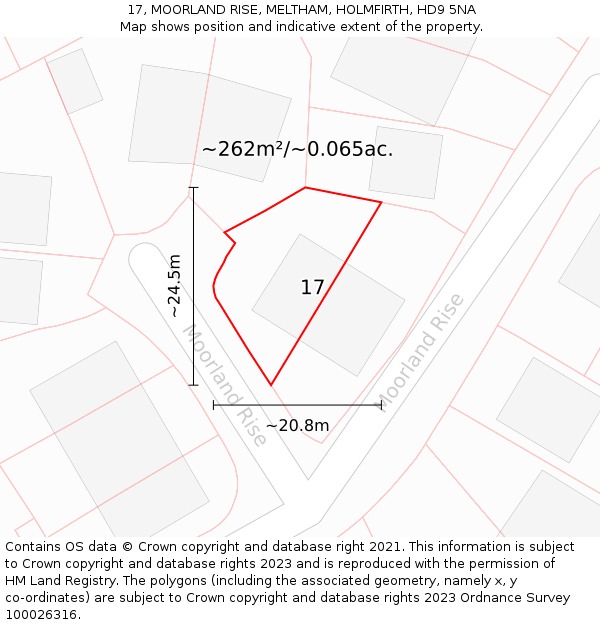 17, MOORLAND RISE, MELTHAM, HOLMFIRTH, HD9 5NA: Plot and title map