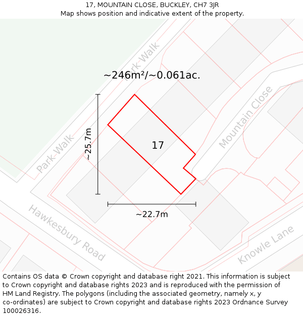 17, MOUNTAIN CLOSE, BUCKLEY, CH7 3JR: Plot and title map