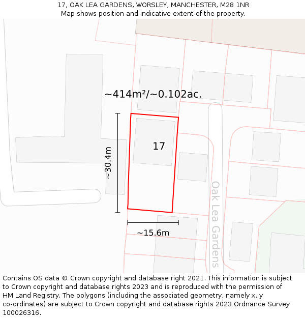 17, OAK LEA GARDENS, WORSLEY, MANCHESTER, M28 1NR: Plot and title map