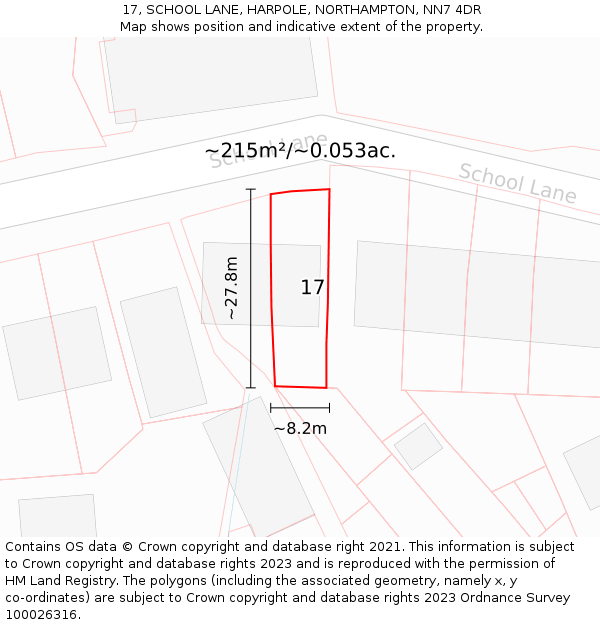 17, SCHOOL LANE, HARPOLE, NORTHAMPTON, NN7 4DR: Plot and title map