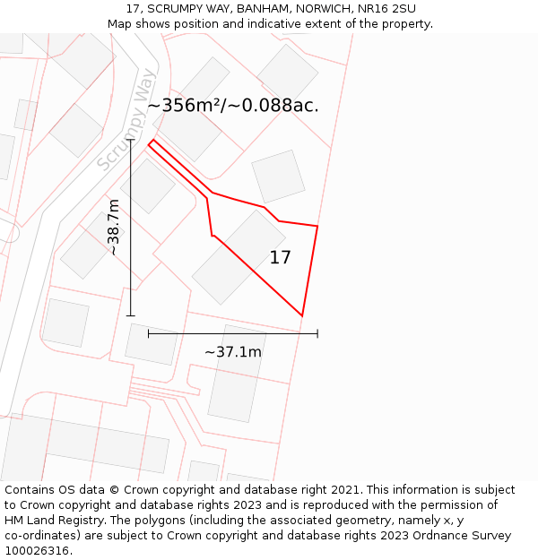 17, SCRUMPY WAY, BANHAM, NORWICH, NR16 2SU: Plot and title map