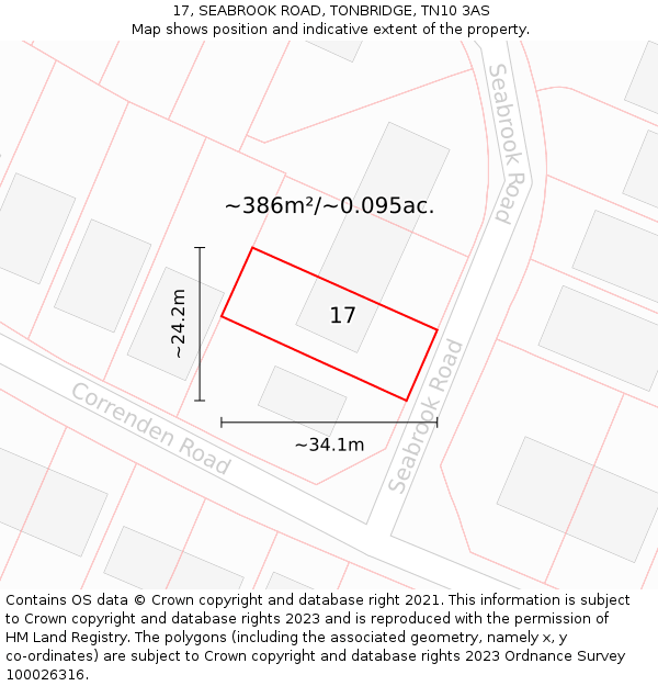 17, SEABROOK ROAD, TONBRIDGE, TN10 3AS: Plot and title map