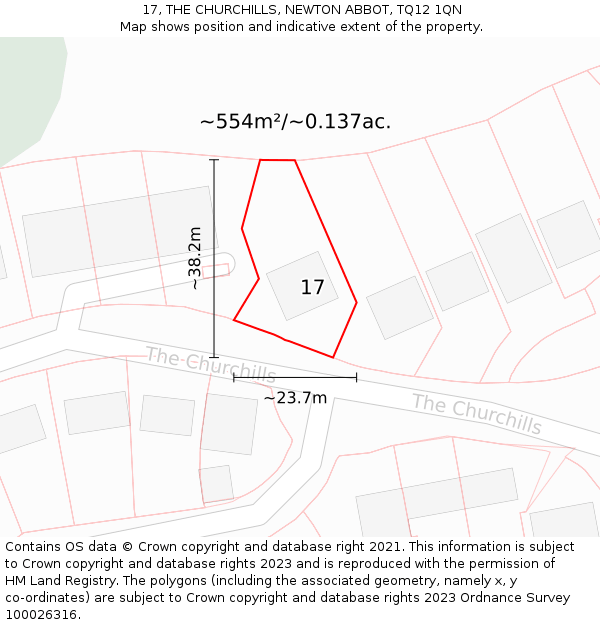 17, THE CHURCHILLS, NEWTON ABBOT, TQ12 1QN: Plot and title map