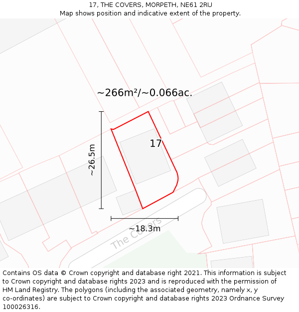 17, THE COVERS, MORPETH, NE61 2RU: Plot and title map