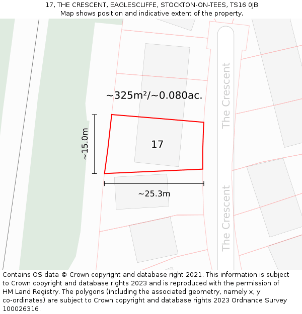 17, THE CRESCENT, EAGLESCLIFFE, STOCKTON-ON-TEES, TS16 0JB: Plot and title map