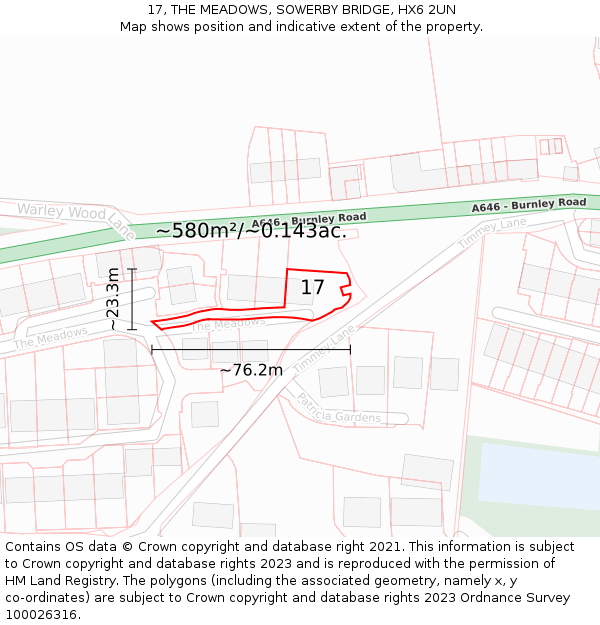 17, THE MEADOWS, SOWERBY BRIDGE, HX6 2UN: Plot and title map