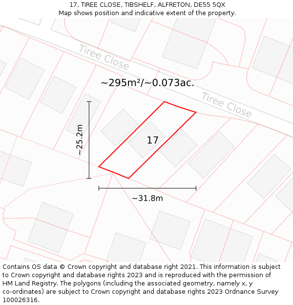 17, TIREE CLOSE, TIBSHELF, ALFRETON, DE55 5QX: Plot and title map