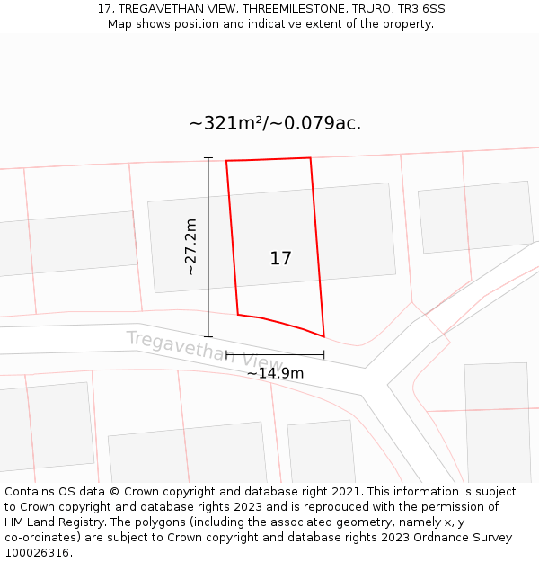 17, TREGAVETHAN VIEW, THREEMILESTONE, TRURO, TR3 6SS: Plot and title map