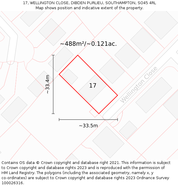 17, WELLINGTON CLOSE, DIBDEN PURLIEU, SOUTHAMPTON, SO45 4RL: Plot and title map