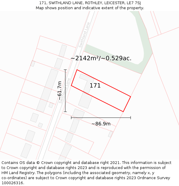 171, SWITHLAND LANE, ROTHLEY, LEICESTER, LE7 7SJ: Plot and title map