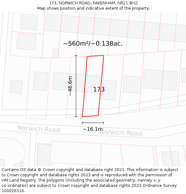 173, NORWICH ROAD, FAKENHAM, NR21 8HZ: Plot and title map