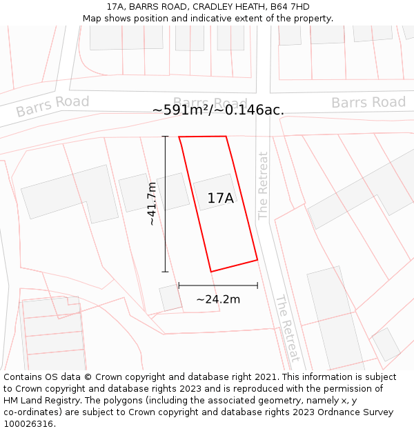 17A, BARRS ROAD, CRADLEY HEATH, B64 7HD: Plot and title map