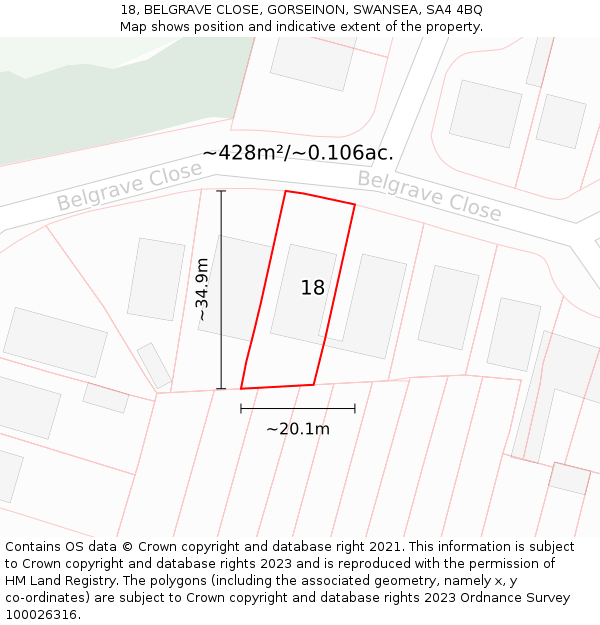 18, BELGRAVE CLOSE, GORSEINON, SWANSEA, SA4 4BQ: Plot and title map