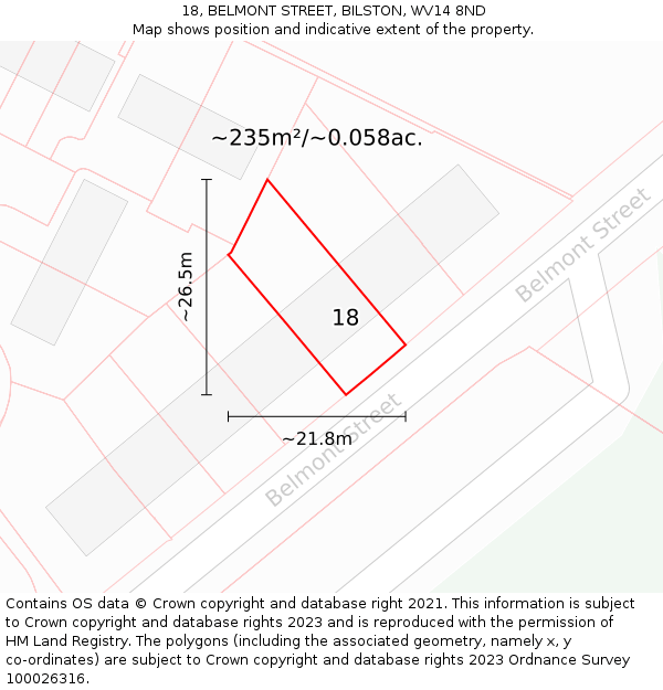 18, BELMONT STREET, BILSTON, WV14 8ND: Plot and title map