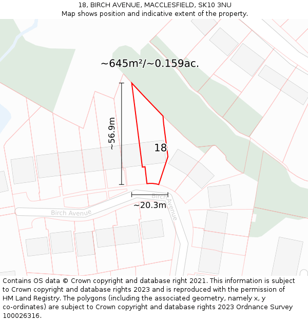 18, BIRCH AVENUE, MACCLESFIELD, SK10 3NU: Plot and title map