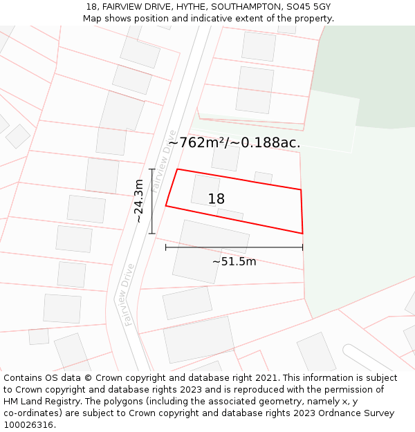 18, FAIRVIEW DRIVE, HYTHE, SOUTHAMPTON, SO45 5GY: Plot and title map