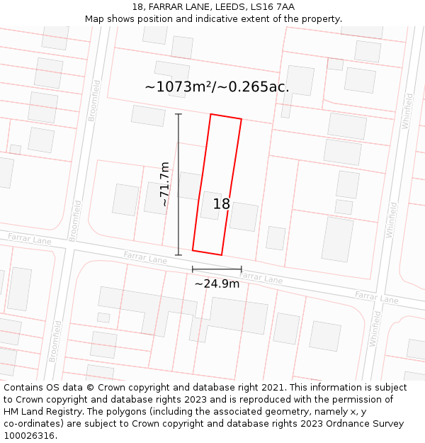 18, FARRAR LANE, LEEDS, LS16 7AA: Plot and title map