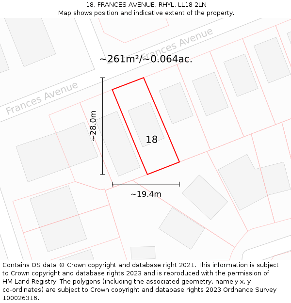 18, FRANCES AVENUE, RHYL, LL18 2LN: Plot and title map