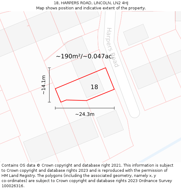 18, HARPERS ROAD, LINCOLN, LN2 4HJ: Plot and title map