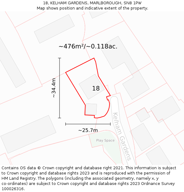 18, KELHAM GARDENS, MARLBOROUGH, SN8 1PW: Plot and title map