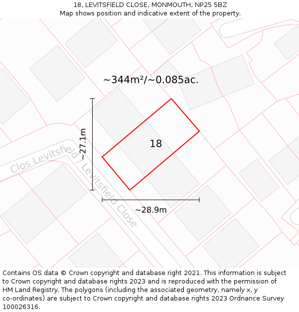 18, LEVITSFIELD CLOSE, MONMOUTH, NP25 5BZ: Plot and title map