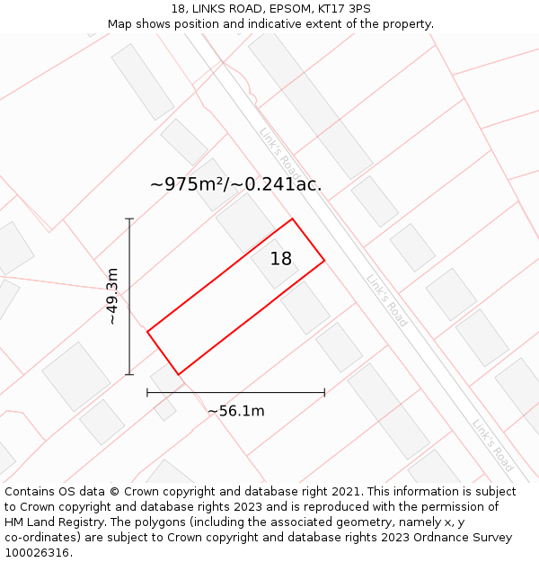 18, LINKS ROAD, EPSOM, KT17 3PS: Plot and title map