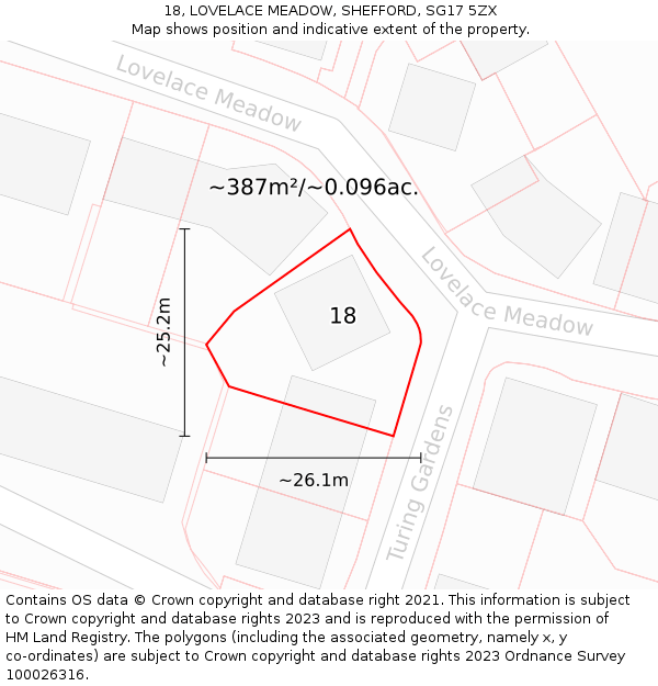 18, LOVELACE MEADOW, SHEFFORD, SG17 5ZX: Plot and title map